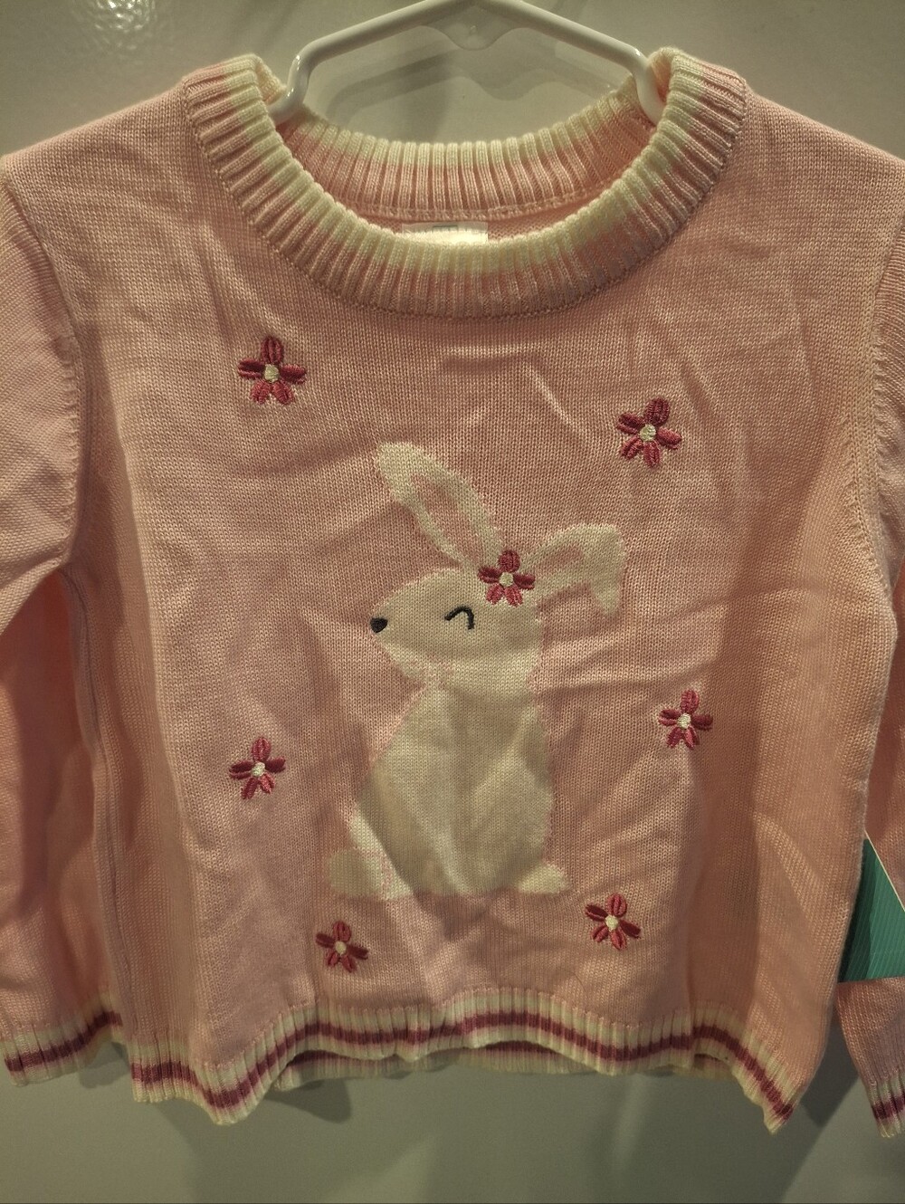 Source Unknown Pink Bunny Sweater with Floral Embroidery